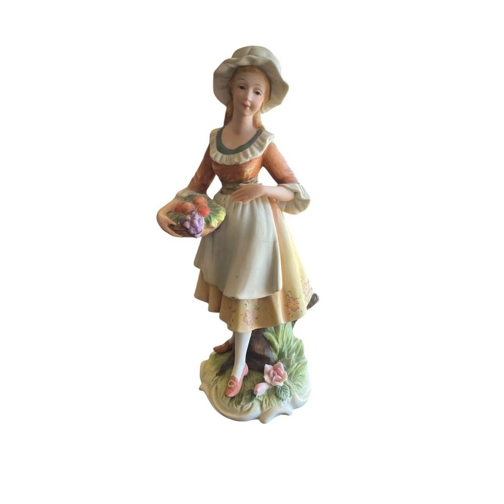 Andrea by Sadek 9686 Porcelain‎ Girl Figurine Basket of Fruit Made in Japan 10"